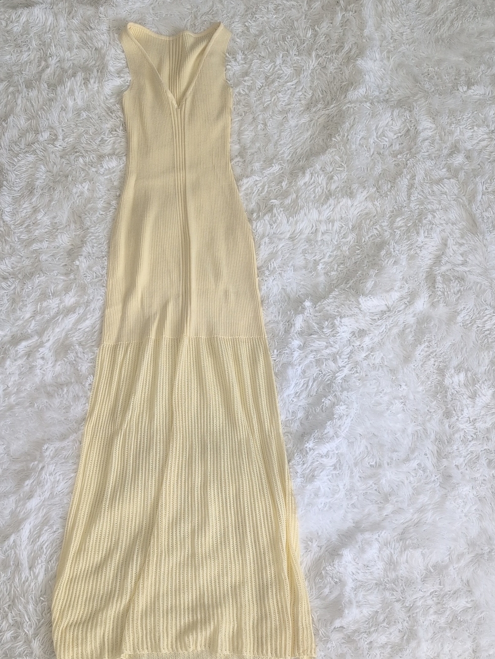 SHEIN Pale Yellow Ribbed Knit Sleeveless Maxi Dress